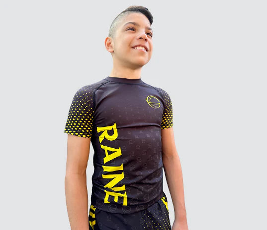 Kids Dynamite BJJ Rash Guard - Black/Yellow