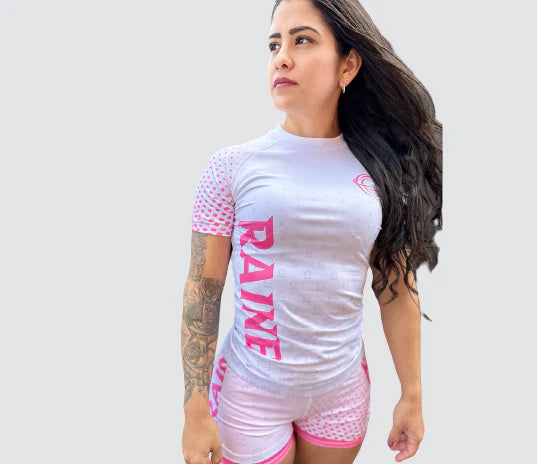 Womens Dynamite BJJ Rash Guard - White/Pink