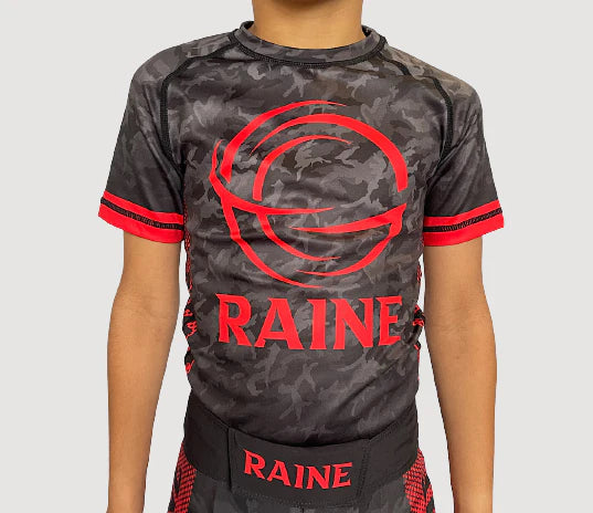 Kids BJJ Rash Guard - Black/Red Camo